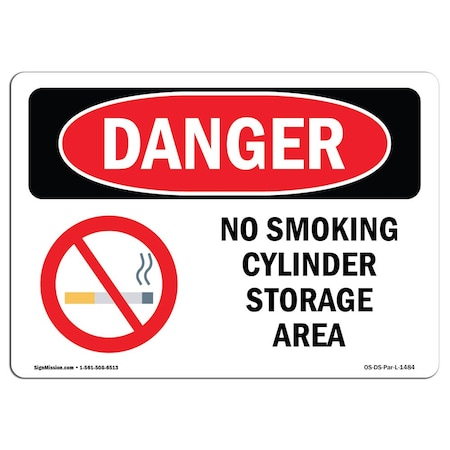 OSHA Danger Sign, No Smoking Cylinder Storage Area, 5in X 3.5in Decal